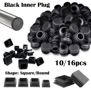 10/16pcs Square/Round Black Plastic Push Fit End CapsInner Plug Seal for Pipe Furniture Waterproof Dust Proof Protection Cover