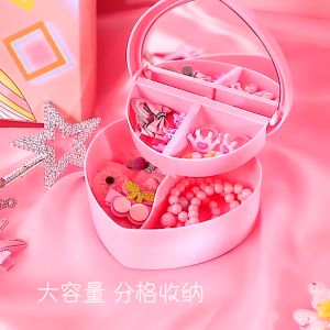 <FREE STICKER>Pink love storage box jewelry desk student dormitory girl heart With Cosmetic Mirror