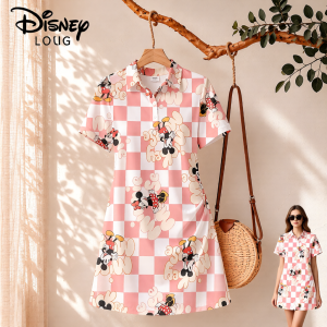 Disney | Womens Disney Mickey Mouse Print Polo Collar Dress Party A-line Mini Dress Elegant Gown 2026 New Anime Minnie Streetwear Casual
