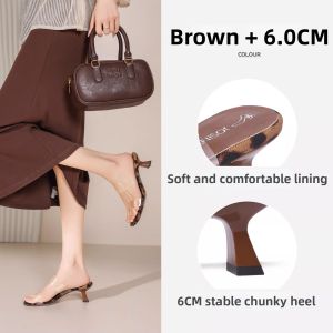 Josiny | Slippers Stiletto Thick Heel Slip-On Square Toe Transparent Straps Sandal
