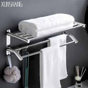 Double Rod Bathroom Towel Rack Wall Mounted 304 Stainless Steel No Drilling Required Bath Towel Holder Home Decor Hardware
