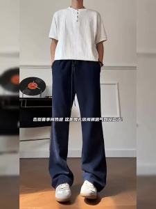 Breathable Light Summer Mens Casual Pants Loose Fit Tapered to Straight Leg
