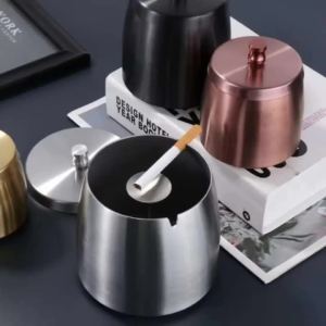High-grade Large-capacity Anti-fly Ash Windproof High Ashtray Stainless Steel Household