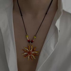 Ingemark Vintage Unique Big Sun Pendant Necklace for Men Hip Hop Adjustable Rope Chain Necklace Summer Jewelry Neck Accessories