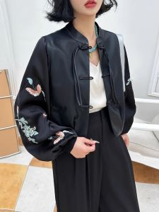 New Chinese Style National Trend Leather Jacket Womens Fashionable Embroidered Outerwear Autumn Trendy Short Coat