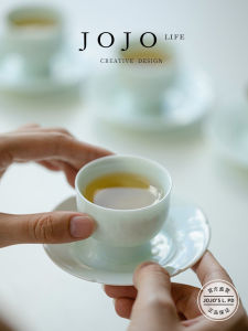 High Footed Ceramic Tea Cup with Relief Decoration Chinese Gongfu Tea Set Owner Cup Curved Shaft Handmade Crafted from China