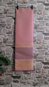 244.ผ้าไหมแกมฝ้าย ผ้าทอทั้งผืน ลายการบินไทย สีโอรส