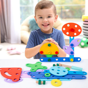 Kids wooden screws toys building blocks children boys girls early education puzzle games to exercise the babys hands-on ability to disassemble toy