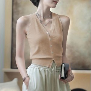 Black V-Neck Knitted Crop Top Womens Summer Sleeveless Vest Short Style Pure Desire Fashion Outerwear Cardigan