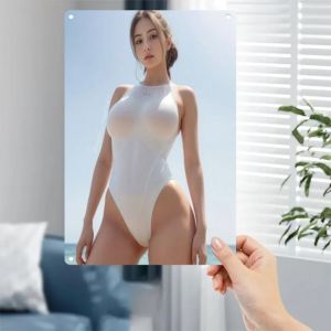 Modern Elegant Womens Swimsuit Metal Wall Art - Flat Sign Plate for Home Cafe Bar