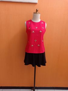 atasan wanita merah batu depan M cewek blouse kutung cute MEWAH