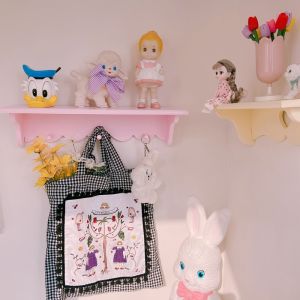 Rustic Wooden Wall Mounted Storage Rack Floral Edged Entrance Hall Coat Hook Shelf Fresh Style Organizing Holder for Home