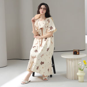 Miiow | Cute Pure Cotton Short Sleeve Womens Nightgown Summer Home Clothes MiiOW Cat Person Sleep Dress Casual Comfortable Gown