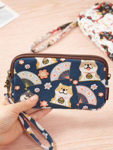Mini Fresh Korean Style Canvas Wallet for Women with Large Capacity Zipper Closure Polyester Lining Cartoon Animation Print