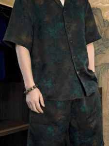 Summer Thin Casual Shirt Set Mens Trendy Dyed Short Sleeve Collared Two-Piece Set Comfortable Breathable Lightweight Shorts