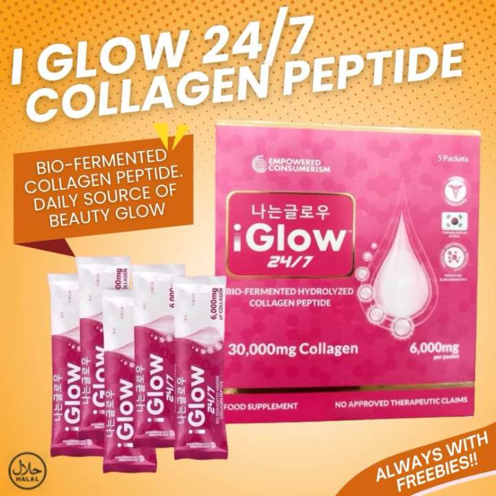 iGlow 24/7 (Collagen Drink) Bio-Fermented Hydrolyzed Collagen Peptide 7pcs  sachets | Lazada PH
