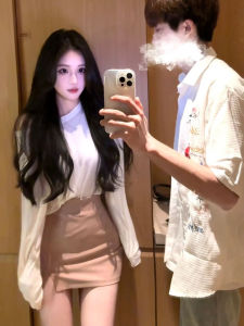 Lazy Style Two-Way Wear Grey Pink High Waist Slit Bodycon Skirt Set Womens Korean Manga Theme Loose Fit T-Shirt Combo