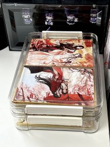 Acrylic A5A4 Paper Storage Box Collectible Badges Celebrity Cards Poster Stars Storage Organizer Box Desktop Stationery