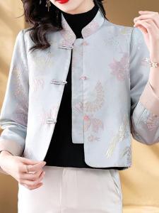 New Chinese Style Short Coat Button up Ladies Spring Modified Tang Costume Early Autumn New Model Small Size Short Length Top