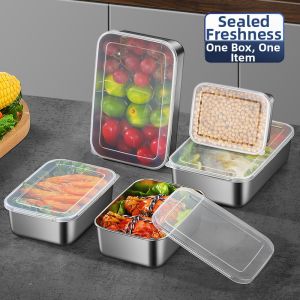 Stainless Steel Large Capacity Food Storage Box Rectangular with Lid