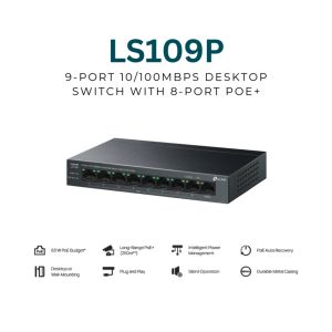 TP-Link LS109P 9-Port 10/100Mbps Desktop Switch with 8-Port PoE+ | Network Switch | PoE Switch | Switch Hub | PoE+ Port
