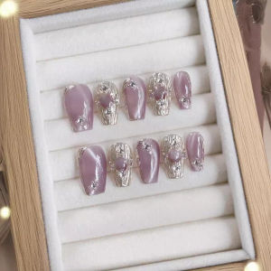 Buchilati Purple Handmade Wear Nail Short Ladder UV Nail Beauty Patch Finished Products High-Quality Products Fake Nails Detachable