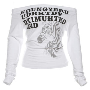 เสื้อยืดคอกลมแขนยาวลายตัวอักษรสีขาว ทรงสลิมฟิต ผ้าคอตตอนผสม ฤดูใบไม้ร่วง 2024 เสื้อผ้าทำงานสไตล์สตรีท