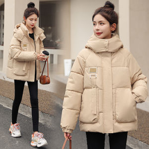 Womens Mid-Length Loose Fit Thickened Cotton Jacket Autumn Winter Outerwear Hooded Versatile Warm Polyester Filled Coat