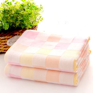 Double-Layer Gauze Newborn Baby Thin Easy Dry Cleaning Polyester Cotton Kids Adult Soft Small Bath Towel Blanket Gingham Blue Pink