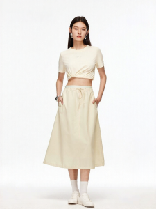 Vero Moda | Cotton Drawstring Double Waist A-Line Skirt
