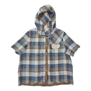 WUSEWUWEI | เสื้อคลุมแขนสั้นฮู้ดผ้าปะติดปะต่อวินเทจสีสัน