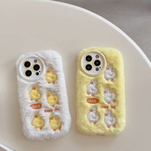 Soft Plush Cartoon Duck Phone Case for IPhone 16 15 14 13 12 11 Pro Max Plus Fluffy Warm Winter Furry Fur Cover