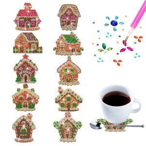 Bộ Tranh Kim Cương 10 Mảnh Họa Tiết Giáng Sinh Chất Liệu Gỗ Trang Trí Bàn Làm Việc Quà Tặng Ngày Giáng Sinh