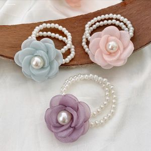 Elegant Tea Rose Pearl Hair Ties Bracelets Dual Wear Floral Headbands Womens Fashion Accessories Fresh And Delicate Hair Bands