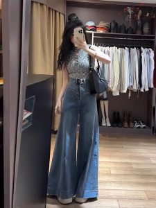 Washed Denim Jeans Womens Small Size Loose Slim Straight Leg Casual Wide Leg Pants High Street Drape Versatile Comfortable