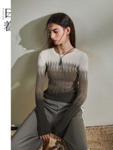 Ombre Slim Fit Cotton Knitted Sweater Autumn Round Neck