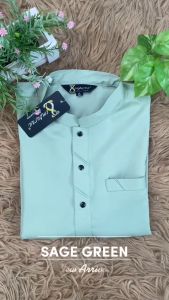 ☆ Brand Sempurna ☆ New Design Baju Kurta Regular Slim Fit Cotton Warna Sage Green Sedondon Baju Raya - D018K / KD