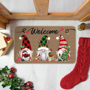 VIKAMA Christmas Santa Chimney Buffalo Plaid Printed Doormat Anti‑Slip Wear‑Resistant Floor Mat For Entrance Porch Home Decor