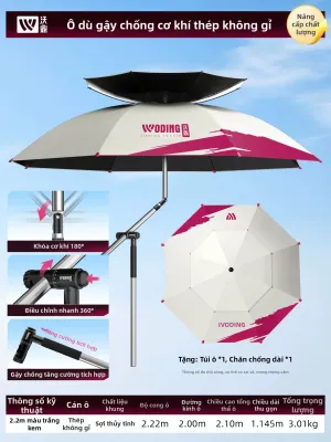woding | Ô Dù Câu Cá Cao Cấp Woding - Trục Nhôm Hàng Không Siêu Nhẹ Chống Nắng UV 9 Lớp Khóa Cơ Học Tự Động (Tặng Kèm Phụ Kiện)