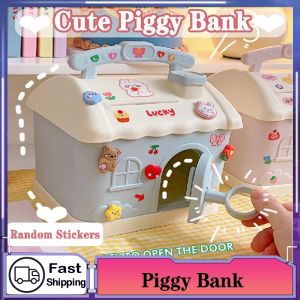 Saving Money Box Small House Piggy Bank with Lock Storage Tank Children Tin Box Student Gift