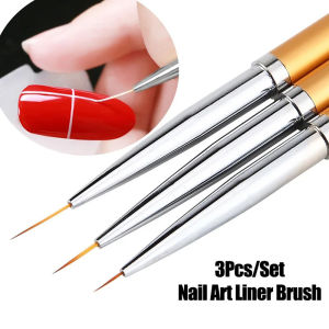 LULAA | 3Pcs Acrylic French Stripe Nail Art Liner Brush 3D Tips Line Stripes DIY Drawing Pen UV Gel Brushes Painting Pen Manicure Tools