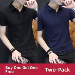 Summer New Style Mens Polo Shirt Short Sleeve Turn-down Collar Slim Fit Pure Color Versatile Breathable Business Casual Top