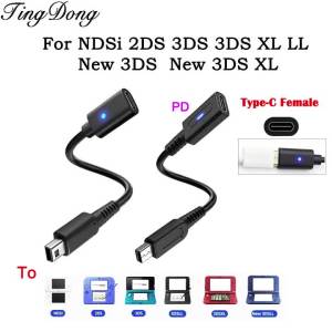 1-2PCS Type-C Female Charging Cable Adapter For NDSi 2DS XL 3DS LL New 3DS XL Console With LED Indicator Light PD & Non-PD