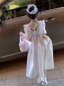 Princess Style Girls Dress Summer New Fashion Bubble Sleeve Long Skirt Childrens Clothing Elegant Princess Dress for Girls