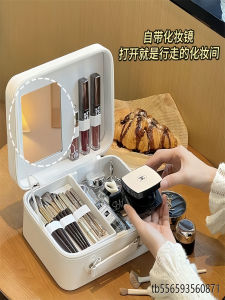 Portable Small Travel Makeup Bag Womens Handheld Cosmetic Storage Pouch with Mirror Divided Compartments for Outdoors Use