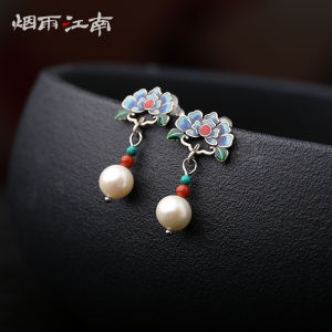 925 Silver Natural water Pearl Flower Earrings New Chinese Style Peony Flower Ethnicity Fashion Jewelry Womens Earrings