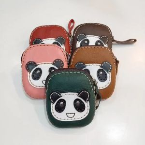 กระเป่าใส่เหรียญทรงสูง หนังแท้ ลายหมีแพนด้า ขนาดกว้าง3.75นิ้ว สูง4.5นิ้ว