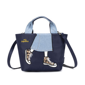 Fashionable Embroidered Print Crossbody Bag Lightweight Portable Handbag Miszapatos Nylon Fabric Daily Use Small Square Bag