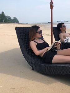 Banja shop เตียง เตียงอาบแดด  เตียงริมสระ เตียงหวายแอบแดด เตียงกลางแจ้งปรับเอนนอนได้ 5 ระดับ รับน้ำหนัก 200kg. หวายเทียมคุณภาพดี