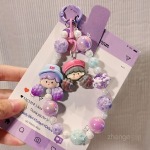 Cute Girl Short Mobile Phone Chain Handheld Travel Outdoor Tour Anti-Loss Wrist Beads Dangle Jewelry Sweet Sister Dopaamine Phone Case Lanyard